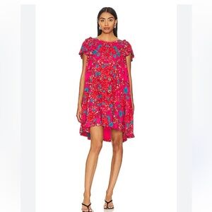 Free People Yara Mini Floral Pink and Blue Dress